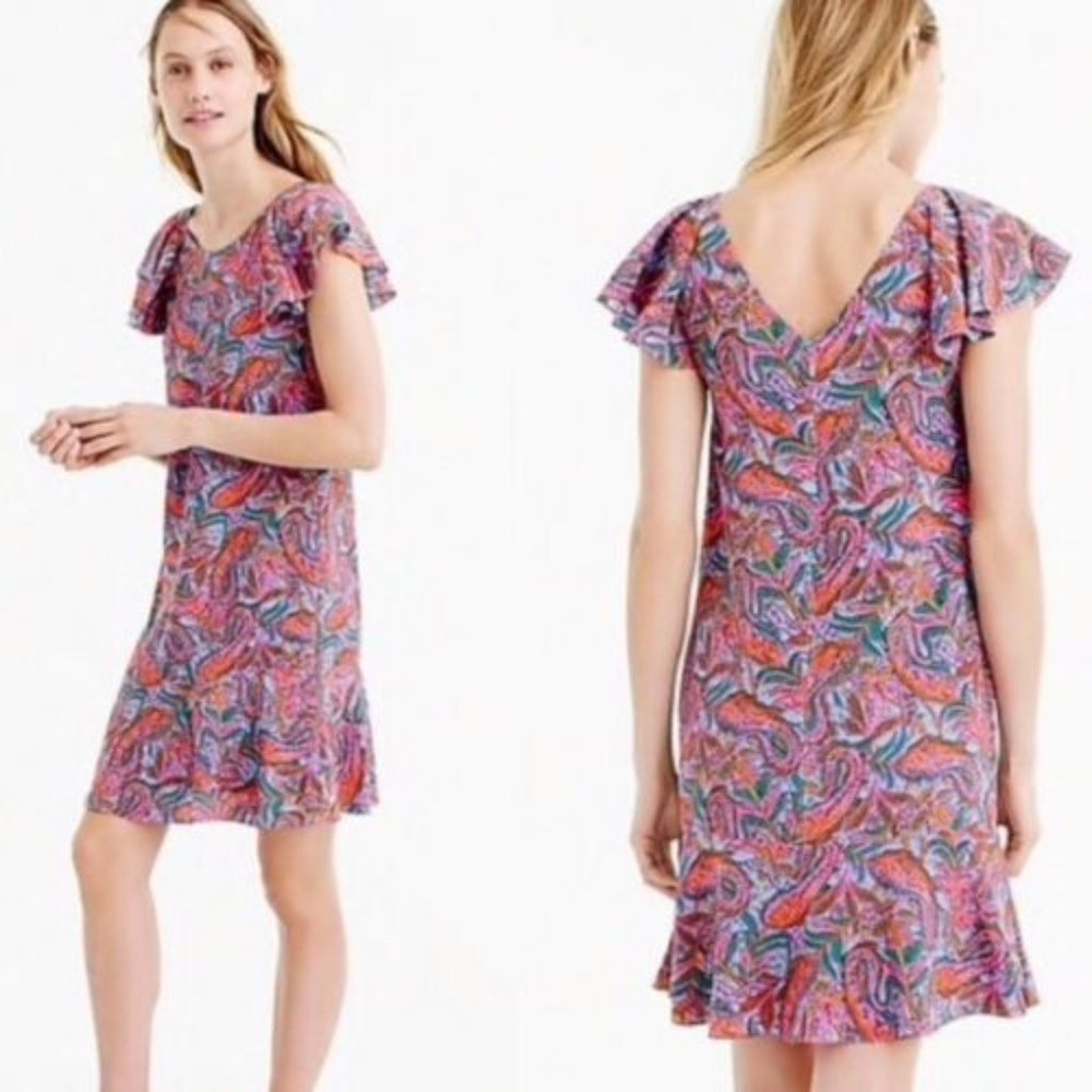 J.Crew Vibrant Paisley 100% Silk Shift Dress 12